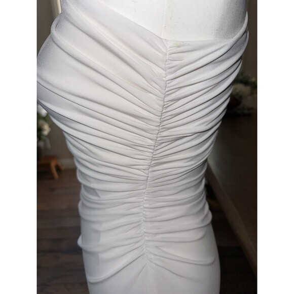 Lauren Ralph Lauren White Ruched One Shoulder Gown Crystal Brooch 2P Petite - Picture 7 of 15